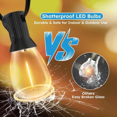 LED гірлянда вулична GvvooHome 60м, водонепроникна, 62 лампи S11, теплий білий 2700K, для тераси, саду, веранди