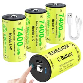 Акумулятори ENEGON C (LR14) 1.5V Li-Ion з портом USB-C для зарядки, 7400mWh, жовті (набір 4 шт)