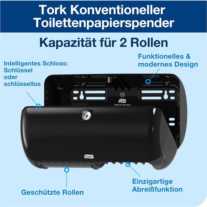 Tork 557008 Диспенсер для туалетного паперу T4, чорний, гігієнічний паперовий дозатор для туалетів, серія Elevation Single