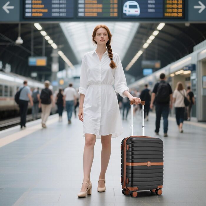 Валіза KONO 66 см: міцна ABS+PC, двоколісна, з кодовим замком (темно-зелений/коричневий)