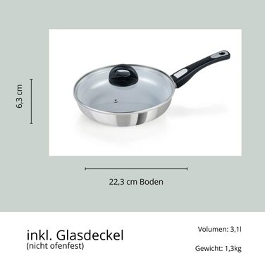Сковорода керамічна Genius Cerafit Steel 28 см з жаростійкою антипригарною поверхнею, скляною кришкою та знімною ручкою, для всіх типів плит, індукційна