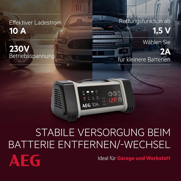 Зарядний пристрій акумуляторів AEG LT 20, 20A для 12/24V авто, 9-ступінчатий, Power Supply, інтелектуальна зарядка, автоматична компенсація температури, чорний/сірий