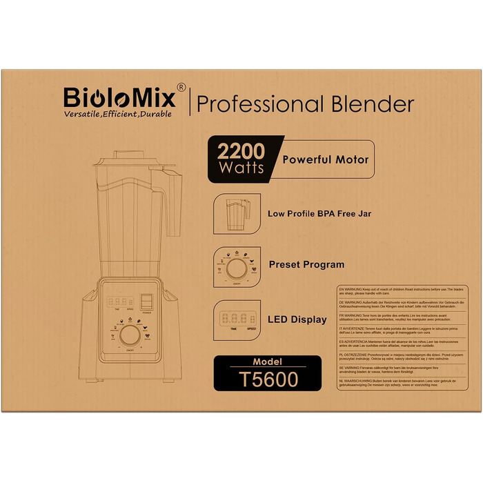 Потужний стаціонарний блендер BioloMix 2200 Вт, 2 л, без BPA, для смузі та самостійного очищення