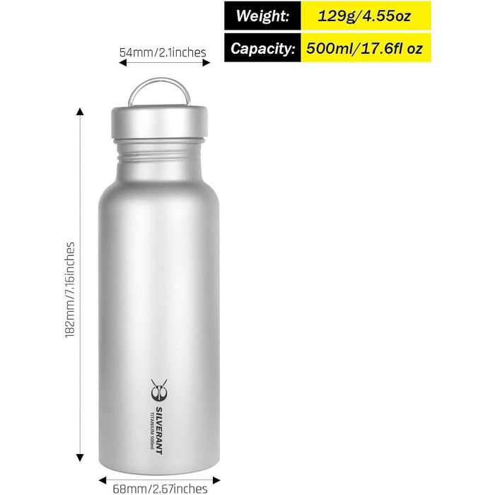 Фляга SILVERANT Titan для води 500 мл, кругла - легка пляшка для кемпінгу, туризму та активного відпочинку