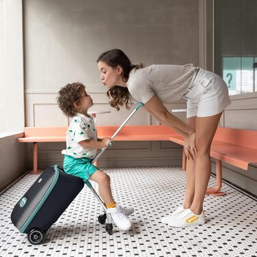 Дитяча валіза-самокат BÉABA & Micro Mobility Luggage Eazy, 2-в-1, з сидінням, для дітей від 4 років, розширювана, 22 л, багато відділень, синя