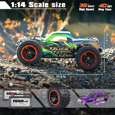Радіокерований позашляховик HBX 1:14 4WD 39 км/год, RC монстр-трак, водонепроникний, для дітей та дорослих