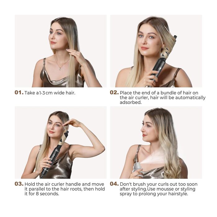 Hairstyler UKLISS Pro 7-в-1 з іонізацією: фен-щітка, кругла щітка, аеробраш для створення локонів (Чорний)