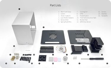 Корпус ElectroCookie для Raspberry Pi 5, алюмінієвий міні-тауер з вентилятором і RGB підсвічуванням, сріблястий