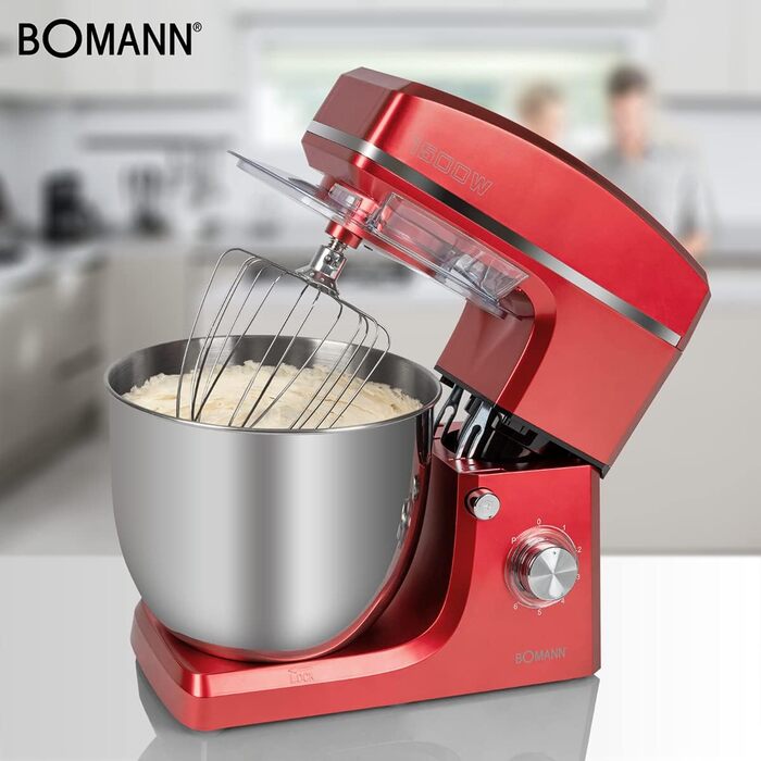 Кухонна машина Bomann KM 6036 CB червона: 1500 Вт, 10 л чаша, 8 швидкостей, для приготування тіста до 6 кг