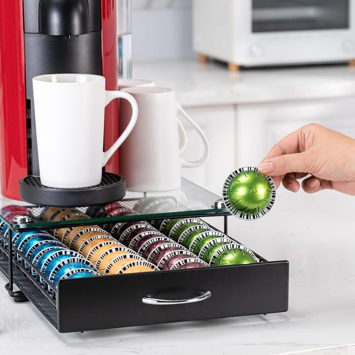 Організатор для капсул Vertuo: підставка для Nespresso з підсвічуванням, для шафи, Vertuoline, 40 капсул (з ручкою)