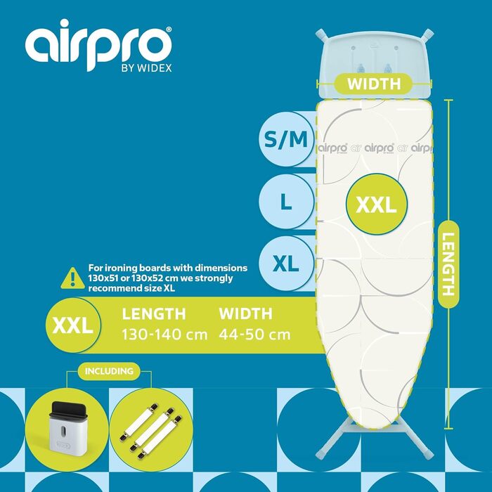 Чохол для прасувальної дошки AIRPRO Widex, 6-шаровий, універсальний XXL 137x48 см, для парових прасок, швидке прасування, європейський виробник