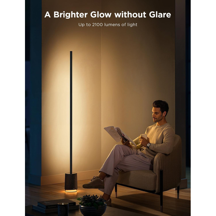 Govee Stehlampe Pro – LED RGBIC лампа 2100 Люмен з Bluetooth-динаміком, білим шумом, Alexa, 16 млн кольорів, музична синхронізація, торшер для вітальні, чорний