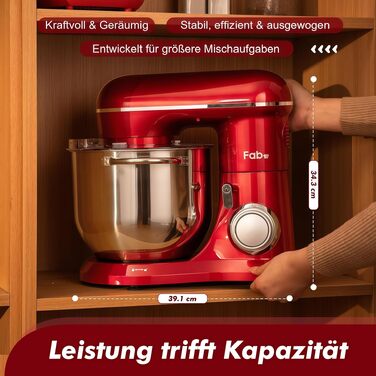 Кухонна машина Kitchen in the box Fab-Serie, потужний планетарний міксер 2000Вт, чаша 8л, 10 швидкостей, з вінчиком, гаком та мішалкою, червоний