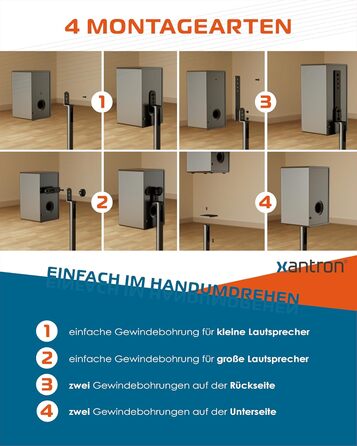 Набір універсальних підставок для колонок Xantron (2 шт.), регульована висота до 103 см, протиковзні стійки з прихованим кабель-каналом та адаптерами, PREMIUM-USF-2