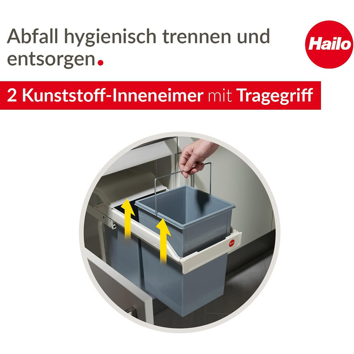 Вбудована система сортування сміття Hailo Multi-Box Duo L, два відра по 14 л, висувні контейнери, для кухні, кремово-біла