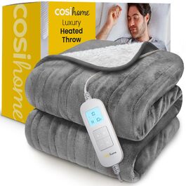 Електрична електроковдра Cosi Home 180x130 см з автовимкненням та 10 рівнями підігріву, сіра (Fleece & Sherpa)