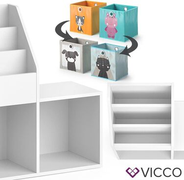 Дитяча книжкова полиця Vicco Luigi, біла, 72x79 см, з 2 складними коробками з малюнком песика та котика
