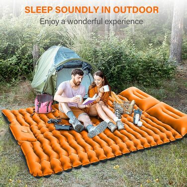 Самонадувний туристичний килимок Yuzonc з вбудованою ножною помпою, товстий двомісний надувний матрац для кемпінгу, ультралегкий з подушкою, для двох, для походів, намету, рюкзака