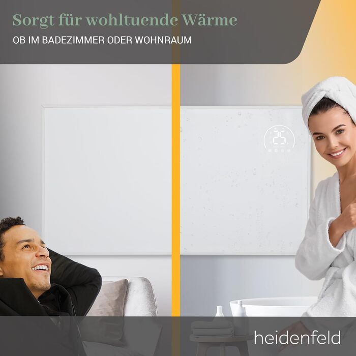 Інфрачервовий обігрівач Heidenfeld HF-HP140 | 300 Вт | 10 м² | Керування через додаток, пульт, сенсорна панель | Мобільний електрообігрівач з термостатом