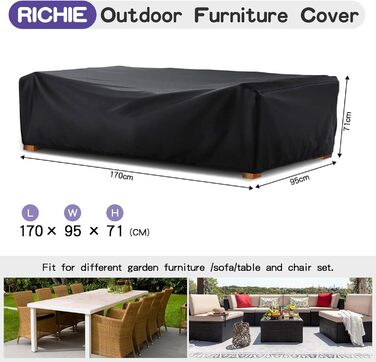 Водонепроникний чохол для садовой меблів RICHIE 170x95x70 см, Heavy Duty Oxford 420D, захист від УФ, для саду та патіо