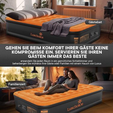 Надувне ліжко Luxchoice з електричним насосом для 2 осіб (205x155x38 см) - Dark Orange