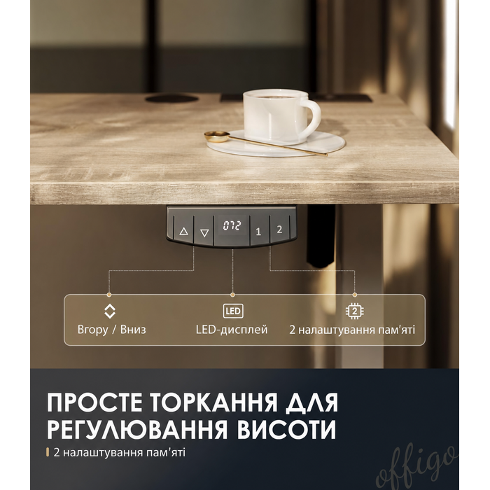 Регульований стіл OffiGo 180 см з USB, електричний, з пам'яттю, для офісу та дому, бежевий