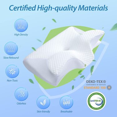 Ортопедична подушка HOMCA 2 в 1 з Memory Foam для сну на спині, боці та животі, 60x40x12/14 см, біла