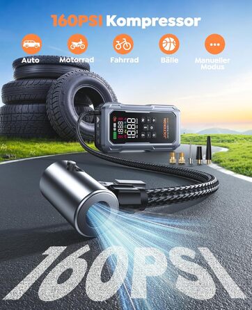 Пусковий пристрій (бустер) 7000A для авто: Powerbank для бензинових та дизельних двигунів (до 12.0L), з компресором 160 PSI, надувним насосом, LED-ліхтарем 800 Лм та LCD-дисплеєм
