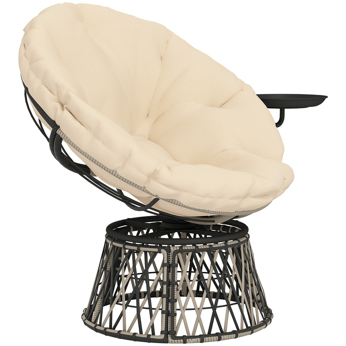 Крісло Outsunny Papasan Ротанг 360° Поворотне плетене крісло з подушкою Діаметр 90 см Кругле зовнішнє ротангове крісло Поворотне крісло Крісло для відпочинку Крісло для відпочинку Крісло для вітальні Сад Балкон бежевий