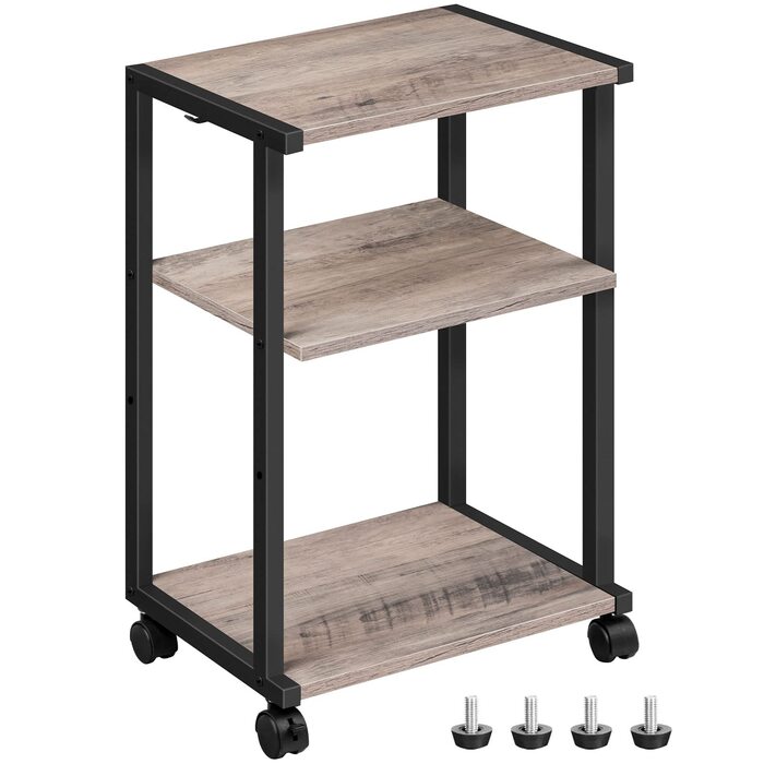 HOOBRO Стіл для принтера з 3 ящиками, регульована висота, на колесах, 42 x 28 x 64 см, для офісу, сканера, копіювального апарату, принтера