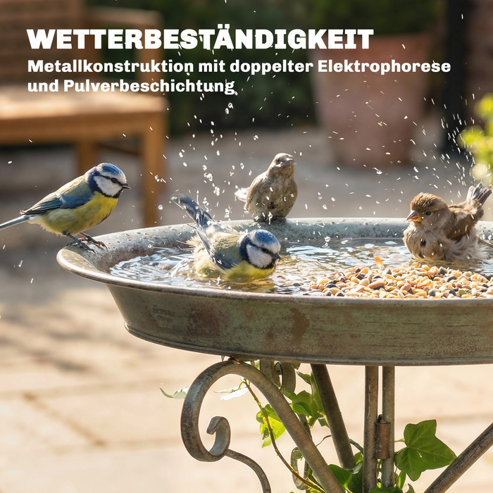 Вінтажна годівниця для птахів Vogelbad з фігуркою птаха та декоративною підставкою, зелена