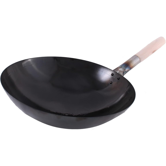Wok-пательня AAF Nommel 36 см, кругле дно, вуглецева сталь, натуральне антипригарне покриття, попередньо прожарена