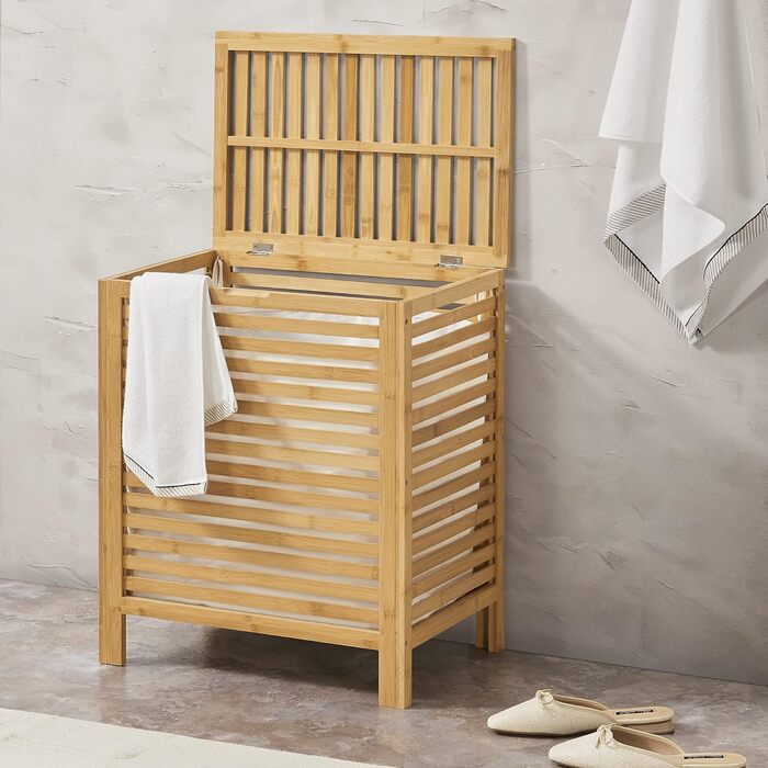 Бамбуковий кошик для білизни en.casa Skövde 65 л, знімний мішок, 50,5x35,5x60 см