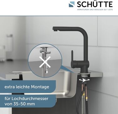 Змішувач кухонний SCHÜTTE LONDON з висувним душем, поворотний на 360°, чорний, високий (29.8 см)