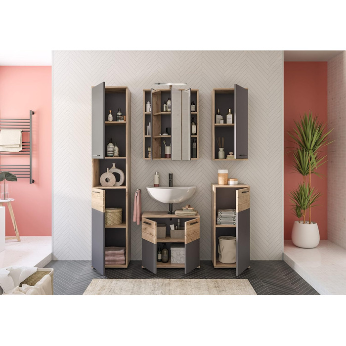 Високий шафа для ванної Xonox Home Mason X12B8711, сірий, 37x190x34 см