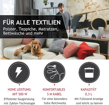 Пилосос Hoover Ultra Vortex з UV-ліхтарем для матраців і м'яких меблів, 3-в-1, проти пилових кліщів та алергенів, гігієнічне очищення для алергіків