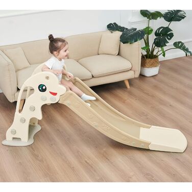 Дитяча гірка Baby Vivo Дельфін для дому та вулиці, пластикова, коричнева. Гірка для малюків з закругленими кутами