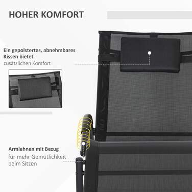 Крісло-гойдалка для саду, розкладне, з підголівником, 155 см x 61 см x 88 см, чорне
