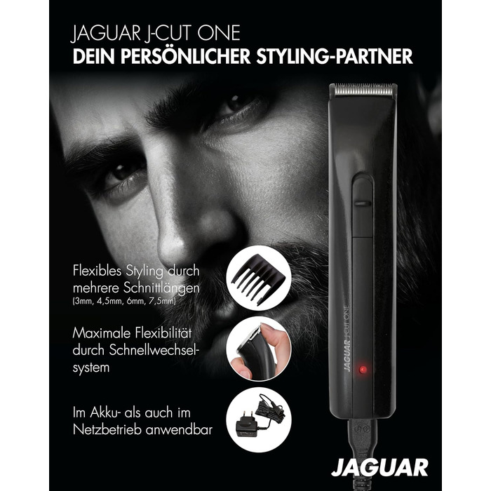 Професійна машинка для стрижки JAGUAR J-CUT One, акумуляторна та мережева, з насадками для 4 довжин і швидким монтажем