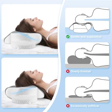 Подушка для шиї з піни Memory Foam, ергономічна для сну на боці, спині, животі, зі знімним чохлом