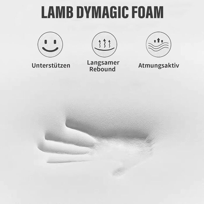 Подушка для шиї Lamb з Memory Foam, регульована висота, ергономічна, знімний чохол (50x36x10/8 см, біла)