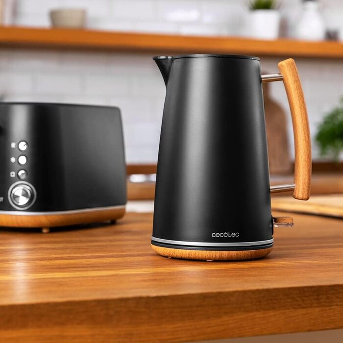 Електрочайник Cecotec Thermosense 400 Black Woody, 1,7 л, 3000 Вт, чорний, дерев'яний декор