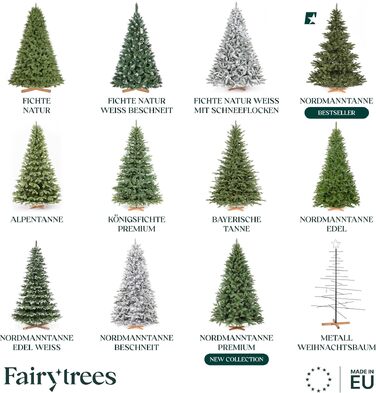 Штучна ялинка FAIRYTREES Nordmann Premium 220 см, білий засніжений сосновий колір, PVC, з натуральними шишками та дерев'яною підставкою