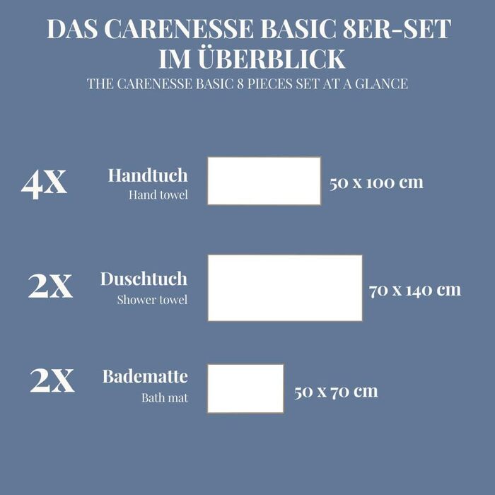 Набір рушників Carenesse 8 шт. білий: 2 банних, 4 для рук, 2 килимки, преміум-бавовна, сертифікат OEKO-TEX, м'які та без ворсу