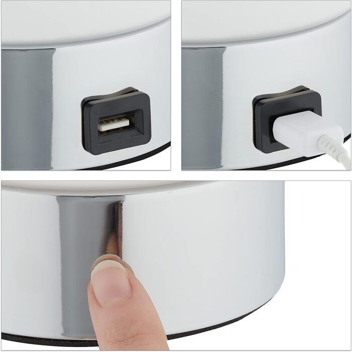 Настільна лампа Relaxdays з димером, сенсорна, USB-зарядка, нічник, кругла, 29x11 см, біла