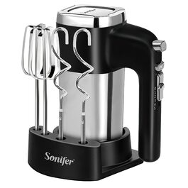 Ручний міксер Sonifer 500W з нержавіючої сталі, 5 швидкостей + турбо, 2 гачки для тіста, 2 вінчики, миється в посудомийній машині
