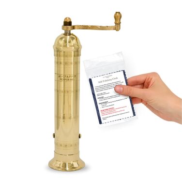 Ручний млинок для перцю Alexander Home The Original Griechische, 20,3 см, латунь, з ручкою-курбою, засипний