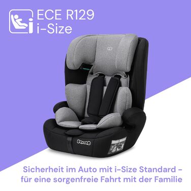 Дитяче автокрісло Booboo Safety Berlin i-Size без Isofix, від 1 року, для зросту 76-150 см, зростаюче, чорний/сірий