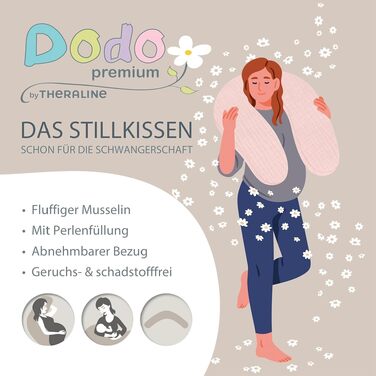 Подушка для вагітних та годування Theraline Dodo Pillow Premium 180 см, мусліновий чохол (100% бавовна), колір: димчасто-сірий