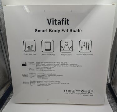Ваги для аналізу складу тіла Vitafit, електронні, Bluetooth, до 180 кг, чорні, з додатком, вимірювання жиру, ІМТ, м'язової маси